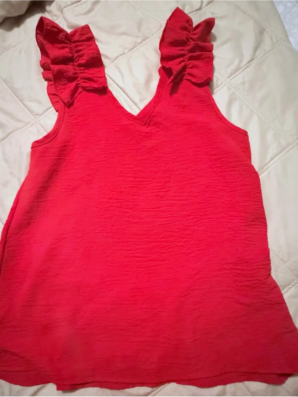 entro Bright Red Ruffle Strap Tank - Picture 2 of 3